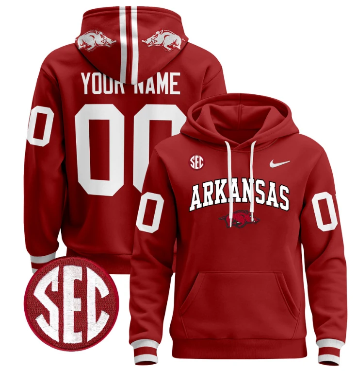 Custom Arkansas Razorbacks Hoodie Name, Number Pullover Black Alternate by Hoodie Pullover