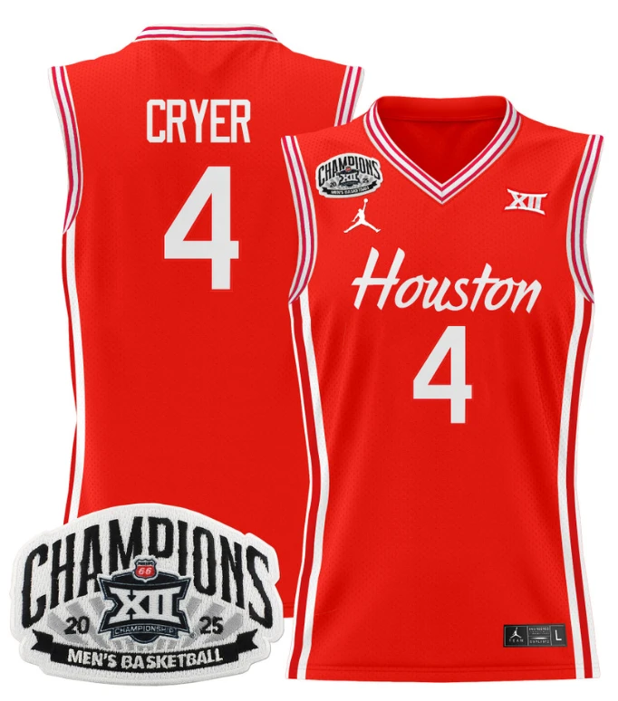Men L.J. Cryer Jersey #4 Houston Cougar 2025 Big 12 Tournament Champions Red by My store basketball