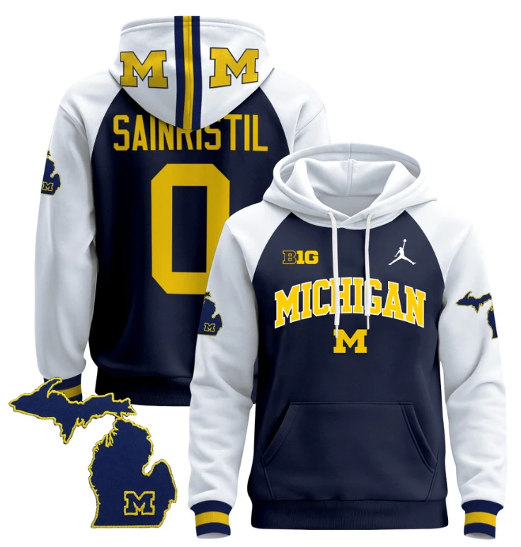 Mike Sainristil Hoodie #0 Michigan Wolverines 2024 Pullover V2 Maize Alternate by Hoodie Pullover