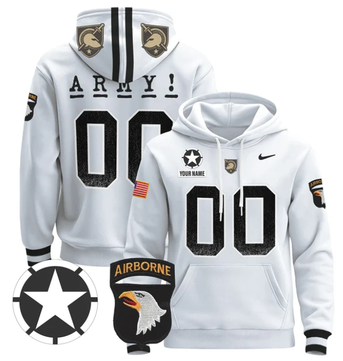 Men's Custom Army Black Knights Hoodie Name, Number Pullover V2 by Hoodie Pullover
