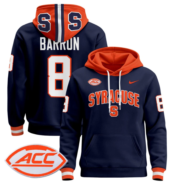 Men's Justin Barron Hoodie #8 Syracuse Orange 2024 Pullover V2 by Hoodie Pullover
