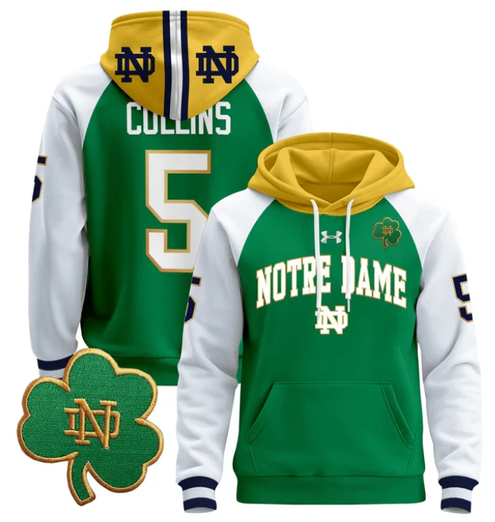 Men's Beaux Collins Hoodie #5 Notre Dame Fighting Irish Pullover by Hoodie Pullover