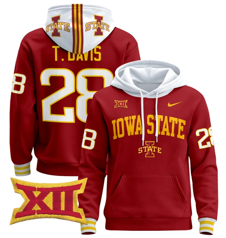 Men's Troy Davis Hoodie #28 Iowa State Cyclones 2024 Pullover V2 by Hoodie Pullover