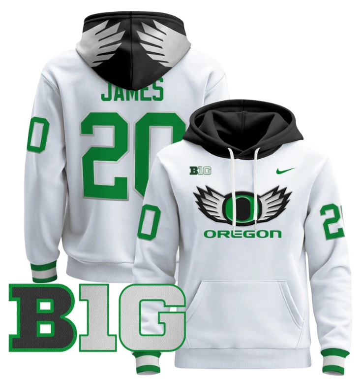 Jordan James Hoodie #20 Oregon Ducks 2024 Pullover V3 Stitched Black White by Hoodie Pullover