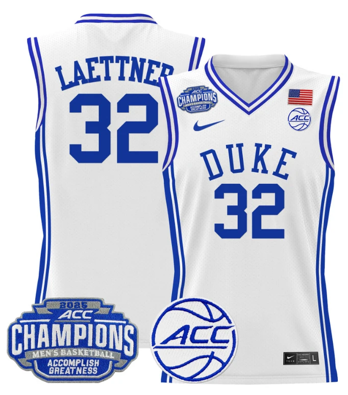 Men Christian Laettner Jersey #32 Duke Blue Devils 2025 ACC Champions White by My store basketball