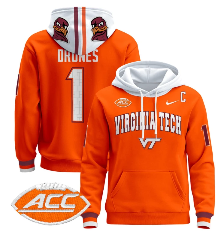 Kyron Drones Hoodie #1 Virginia Tech Hokies Pullover by Hoodie Pullover