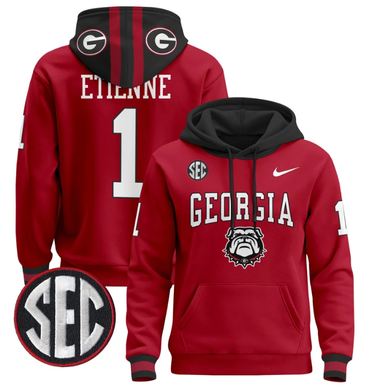 Men's Trevor Etienne Hoodie #1 Georgia Bulldogs 2024 Pullover V2 by Hoodie Pullover