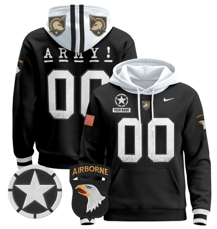 Men's Custom Army Black Knights Hoodie Name, Number Pullover V2 by Hoodie Pullover