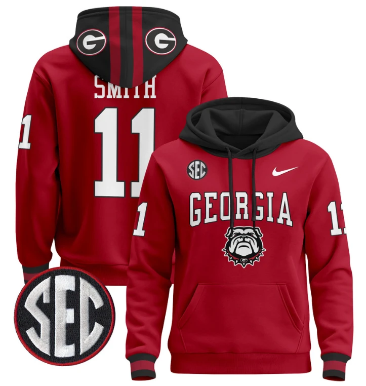Men's Arian Smith Hoodie #11 Georgia Bulldogs 2024 Pullover V2 by Hoodie Pullover