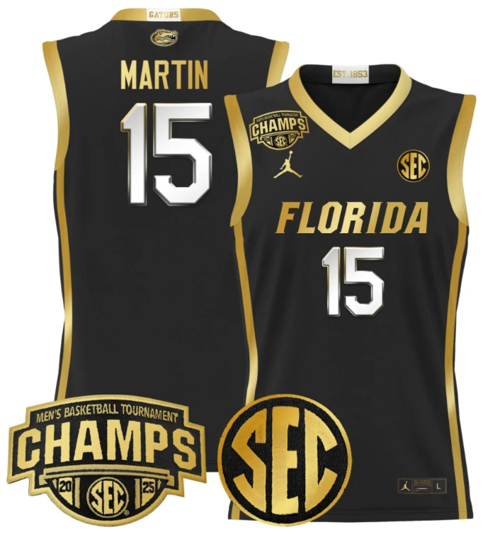 Men Alijah Martin Jersey #15 Florida Gators 2025 SEC Champions Black Gold by My store basketball