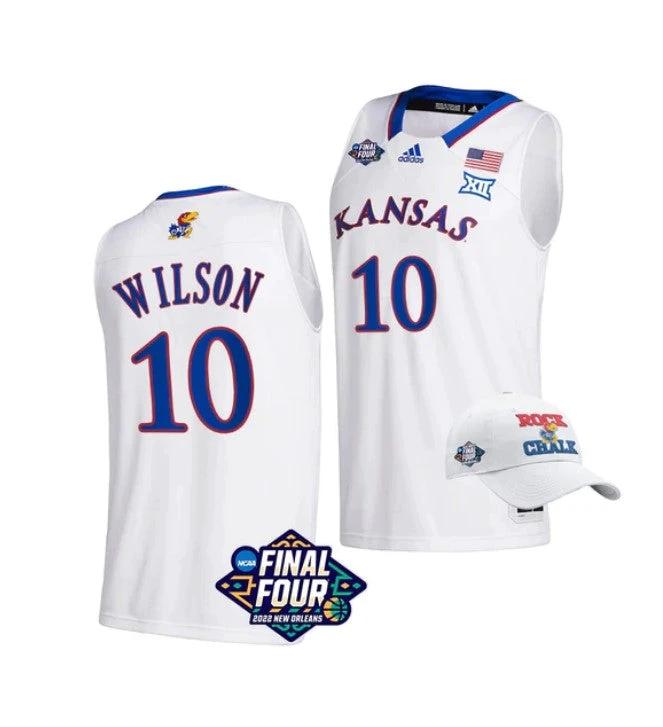 Men's #10 Jalen Wilson Jersey Kansas Jayhawks College Basketball Jerseys March Madness Final Four White by My store basketball