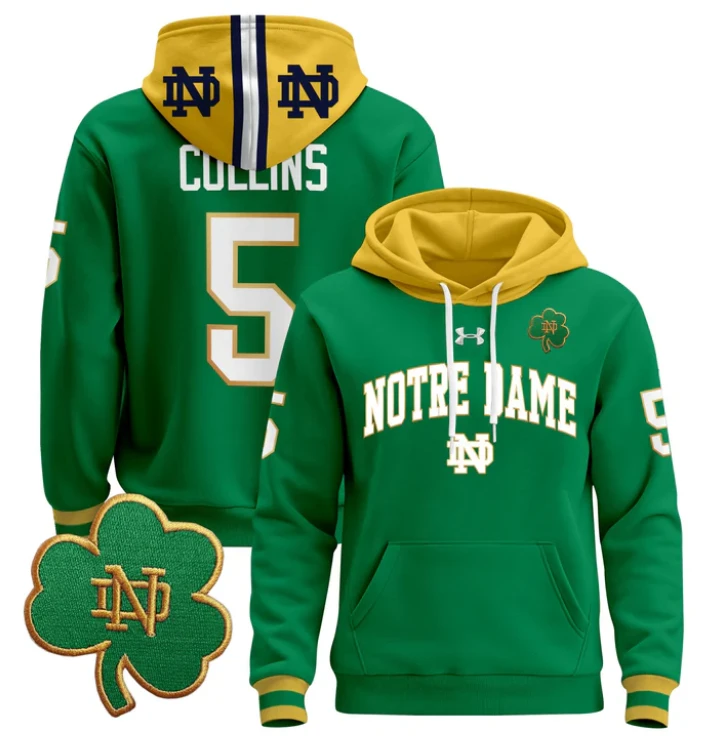 Men's Beaux Collins Hoodie #5 Notre Dame Fighting Irish Pullover by Hoodie Pullover