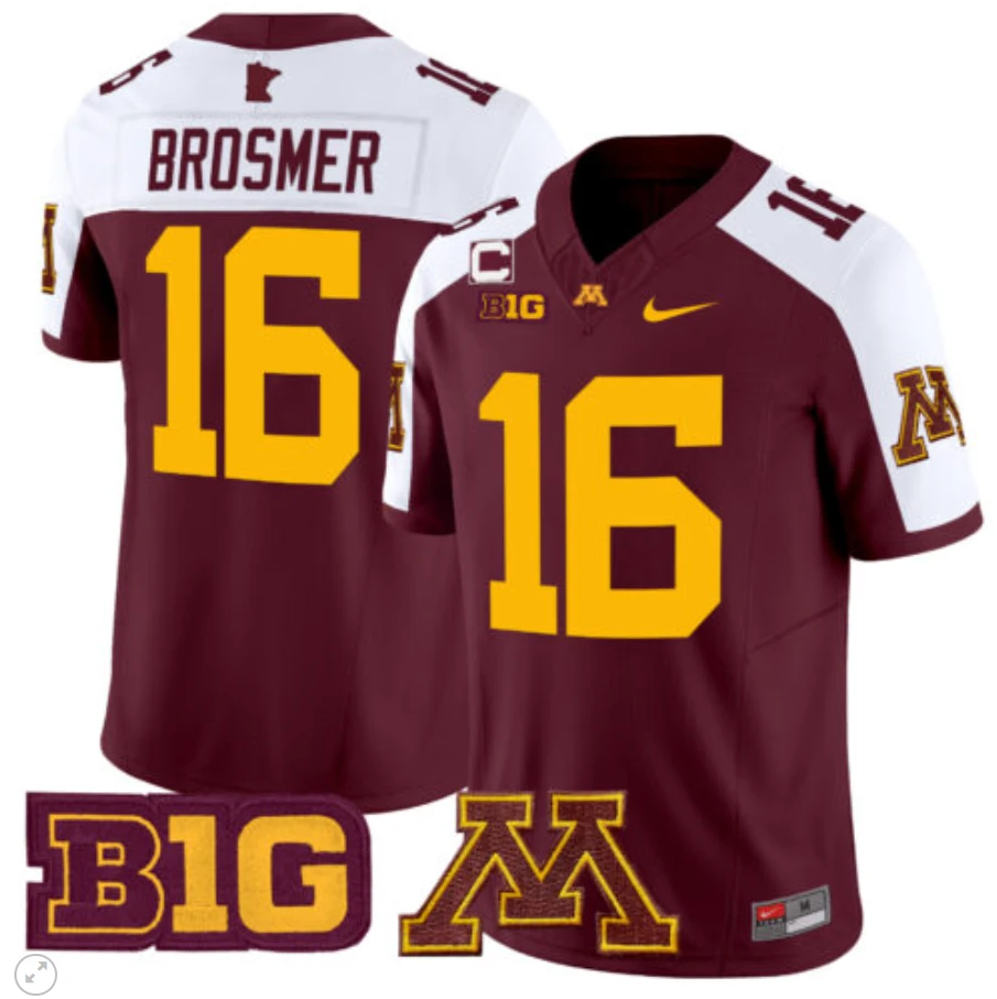 Max Brosmer Jersey #16 Minnesota Golden Gophers Vapor Limited Football Maroon Alternate by My Store