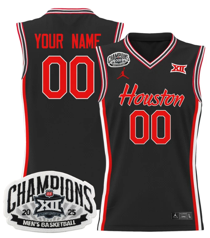 Men Custom Houston Cougar Jersey 2025 Big 12 Tournament Champions Stitched Black by My store basketball