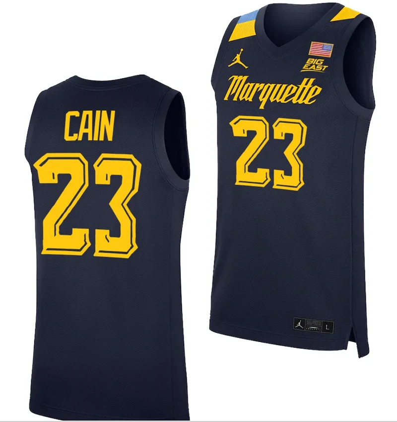 Marquette Golden Eagles Jamal Cain Jersey #23 College Basketball Blue by My store basketball