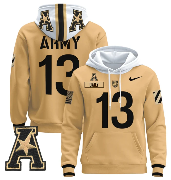 Men's Bryson Daily Hoodie #13 Army Black Knights Pullover 2024 Stitched by Hoodie Pullover