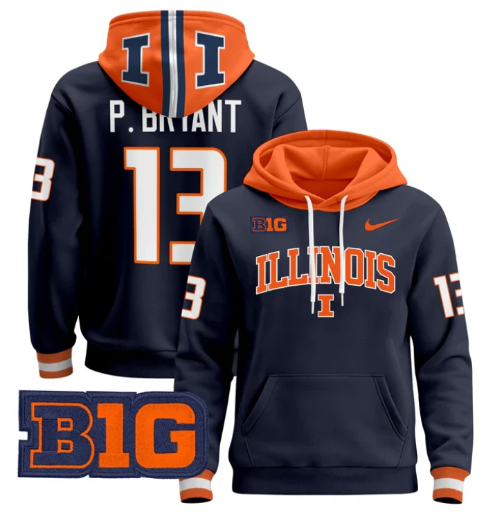 Pat Bryant Hoodie #13 Illinois Fighting Illini 2024 Pullover by Hoodie Pullover