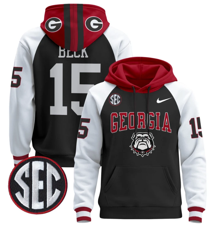 Men's Carson Beck Hoodie #15 Georgia Bulldogs 2024 Pullover V2 by Hoodie Pullover
