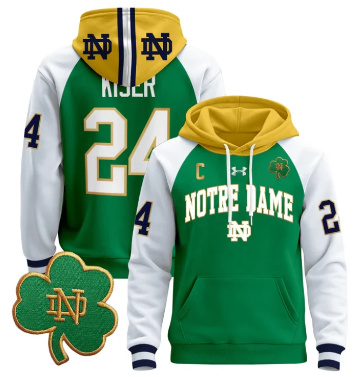 Men's Jack Kiser Hoodie #24 Notre Dame Pullover Stitched by Hoodie Pullover
