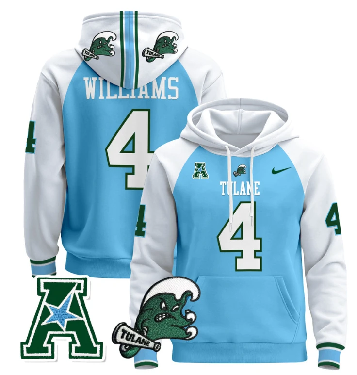 Mario Williams Hoodie #4 Tulane Green Wave Pullover Blue Alternate by Hoodie Pullover