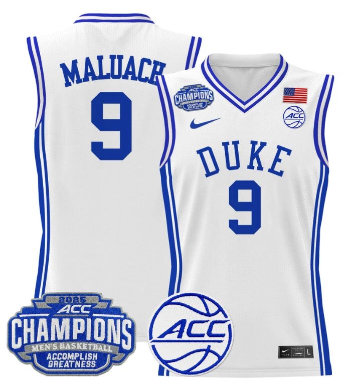 Men Khaman Maluach Jersey #9 Duke Blue Devils 2025 ACC Champions Stitched White by My store basketball