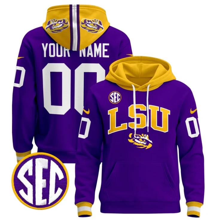Custom LSU Tigers Hoodie Name, Number 2024 Pullover Stitched by Hoodie Pullover