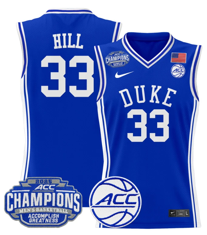 Men Grant Hill Jersey #33 Duke Blue Devils 2025 ACC Champions Stitched Royal by My store basketball