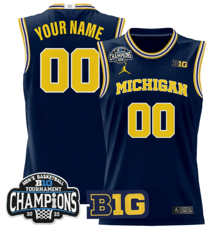 Men Custom Michigan Wolverines Jersey 2025 Big Ten Champions Stitched Navy by My store basketball
