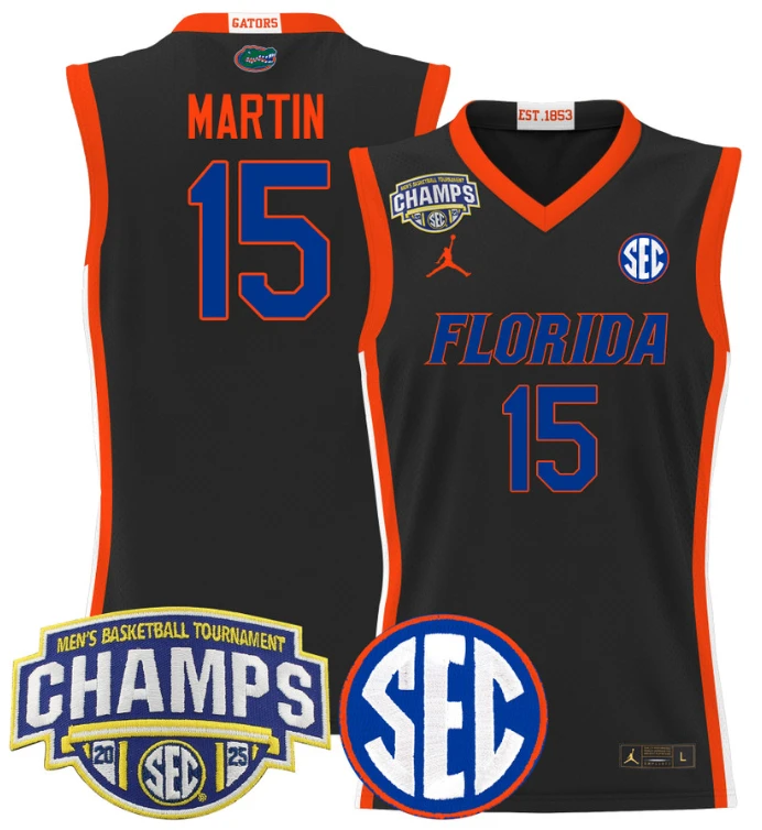 Men Alijah Martin Jersey #15 Florida Gators 2025 SEC Champions Stitched Black by My store basketball