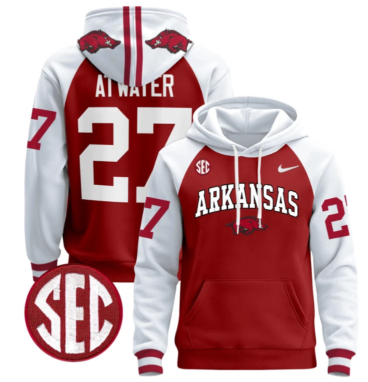 Steve Atwater Hoodie #27 Arkansas Razorbacks Pullover Black White by Hoodie Pullover