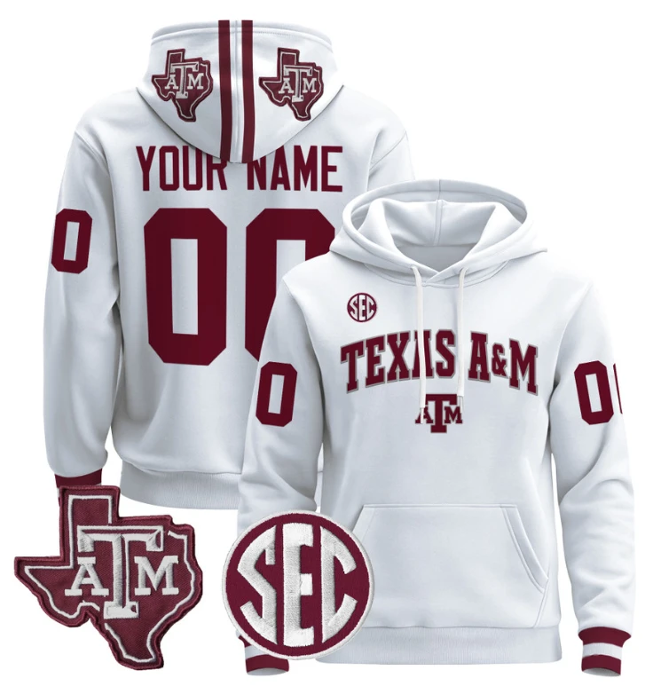 Custom Texas A&M Aggies Hoodie Name, Number Pullover Stitched Black by Hoodie Pullover