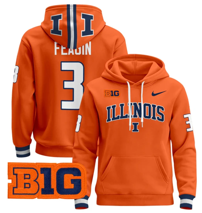 Kaden Feagin Hoodie #3 Illinois Fighting Illini 2024 Pullover by Hoodie Pullover