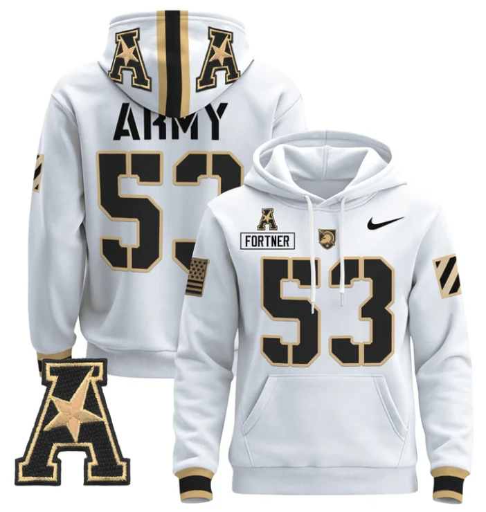 Men's Kalib Fortner Hoodie #53 Army Black Knights Pullover 2024 Stitched by Hoodie Pullover