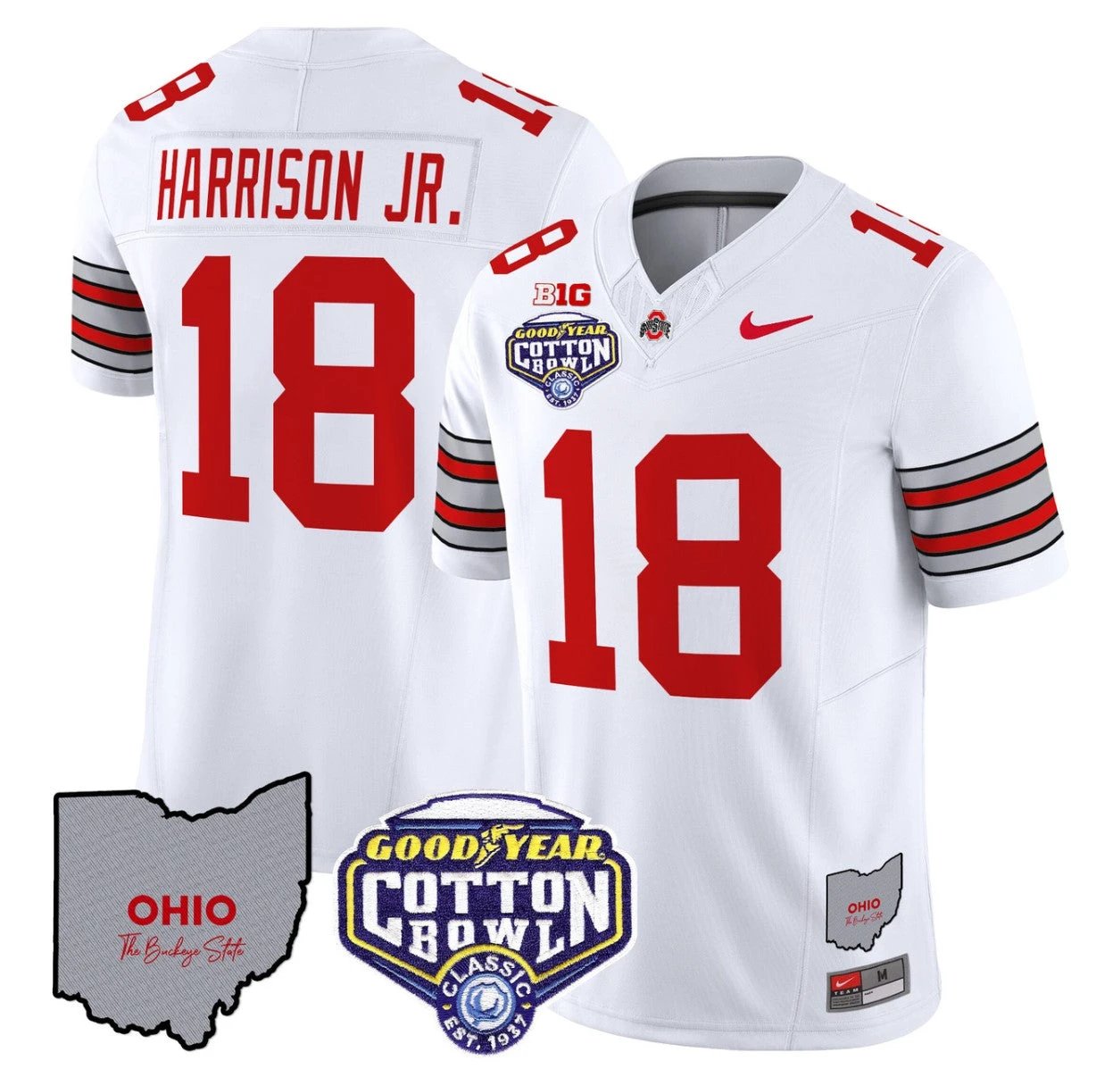 Marvin Harrison Jr Jersey #18 Ohio State Buckeyes Cotton Bowl Patch White by NCAA Football Jersey