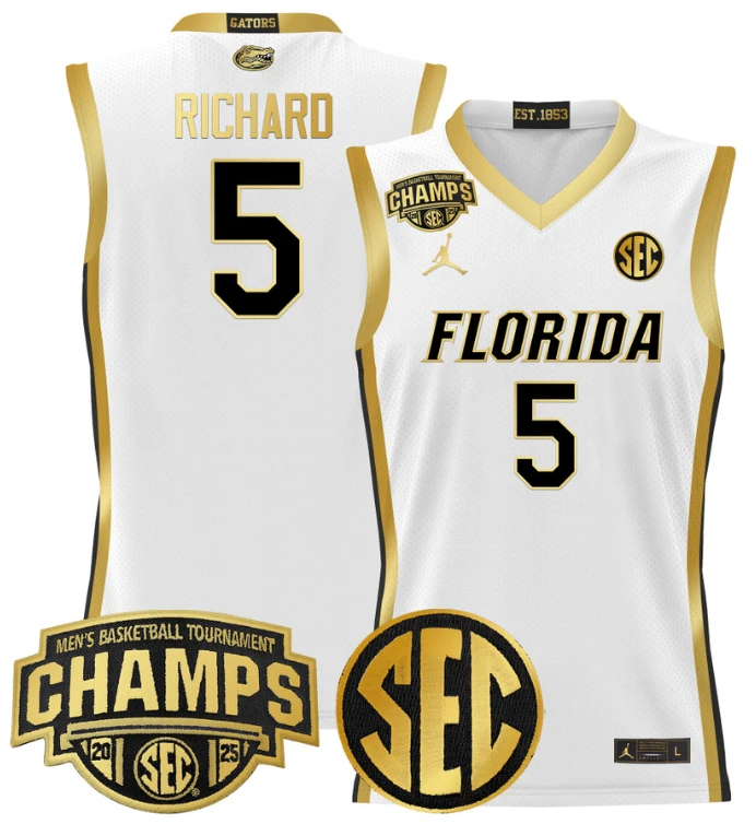 Men Will Richard Jersey #5 Florida Gators 2025 SEC Champions Stitched White Gold by My store basketball