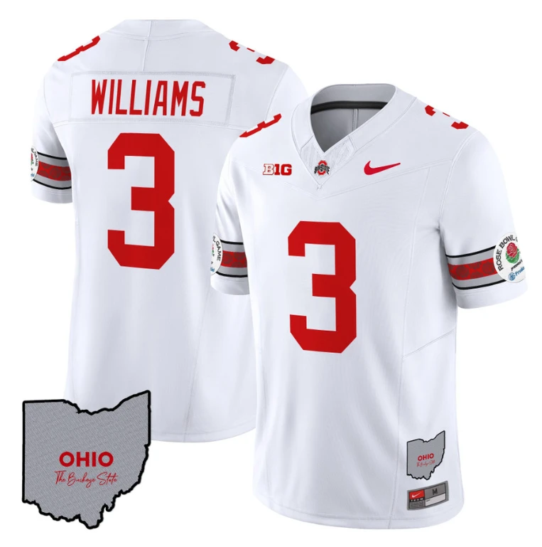 Miyan Williams Jersey #3 Ohio State Rose Bowl Patch Football V3 White by NCAA Football Jersey