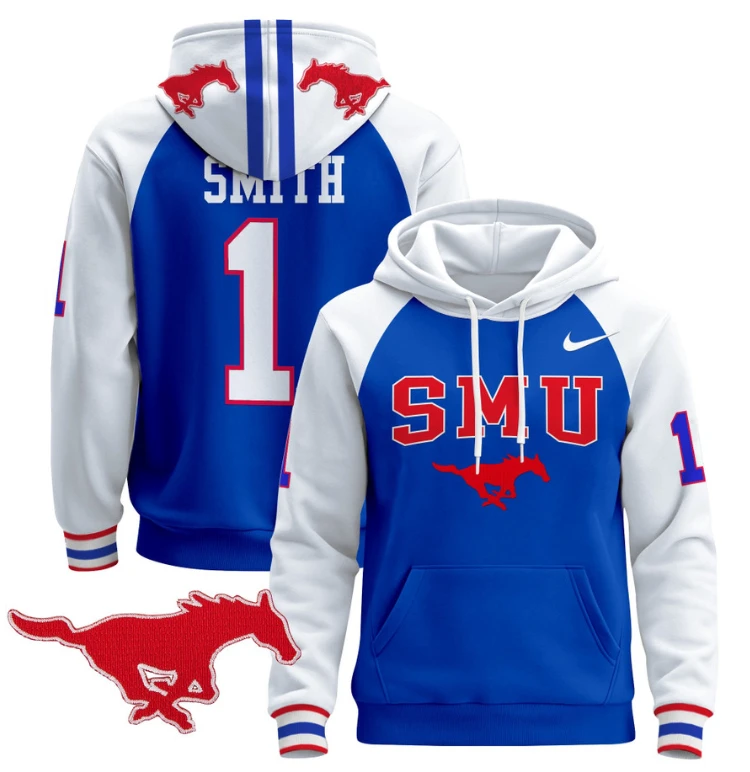 Men's Brashard Smith Hoodie #1 SMU Mustangs Pullover V2 Stitched by Hoodie Pullover