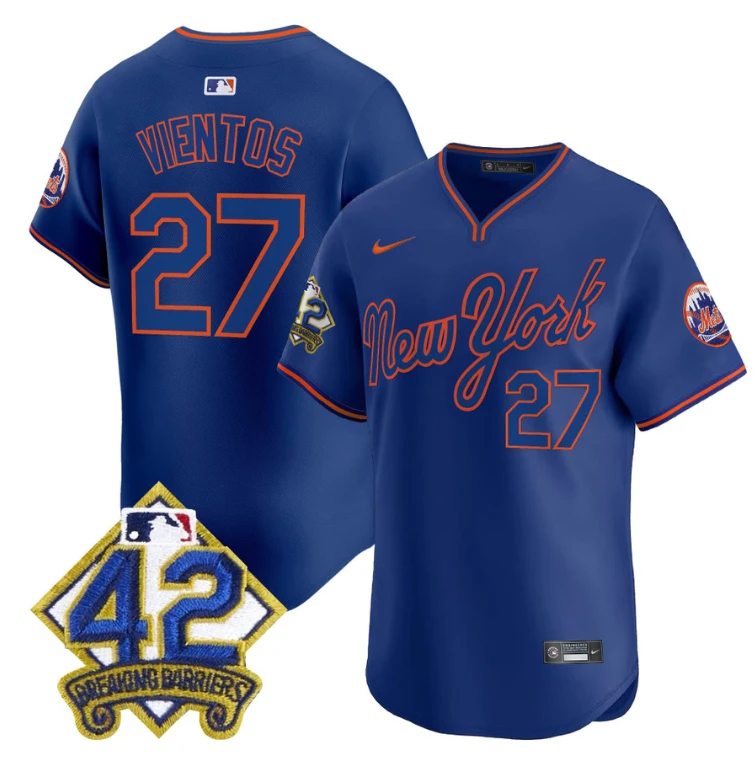 Mark Vientos Jersey #27 New York Mets 2025 Jackie Robinson Patch Road Alternate Stitched Royal by My Store
