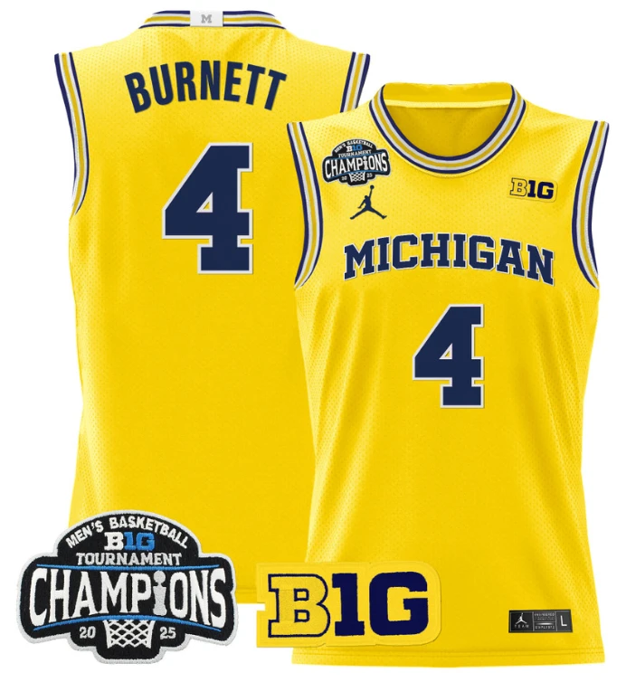 Men Nimari Burnett Jersey #4 Michigan Wolverines 2025 Big Ten Champions Maize by My store basketball