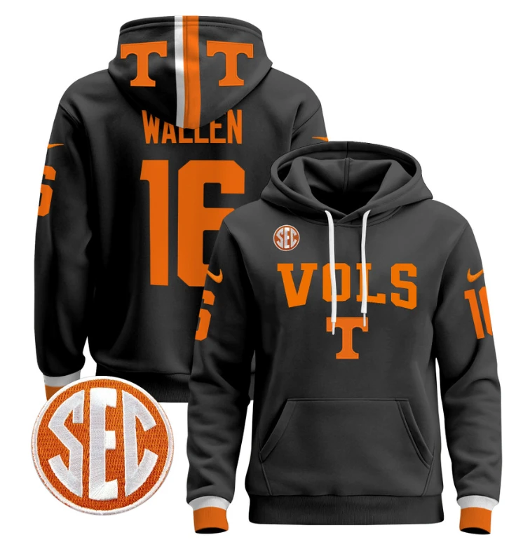 Morgan Wallen Hoodie #16 Tennessee Vols 2024 Pullover V3 Stitched Black by Hoodie Pullover
