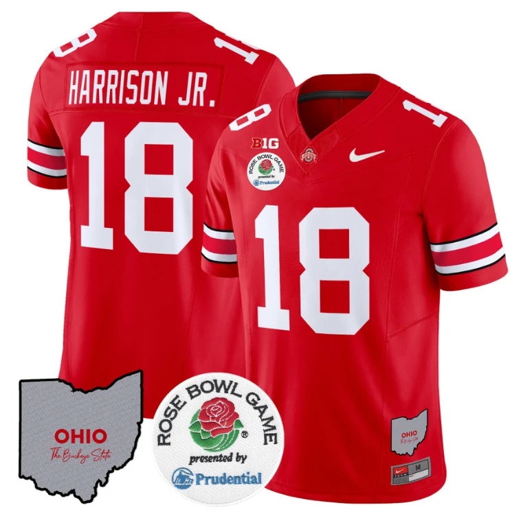 Marvin Harrison Jr Jersey #18 Ohio State Buckeyes Rose Bowl Vapor V2 Red by NCAA Football Jersey