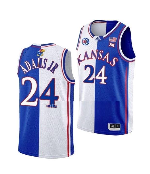 Men's #24 K.J. Adams Jr Jersey Kansas Jayhawks College Basketball Jerseys White Royal Split by My store basketball