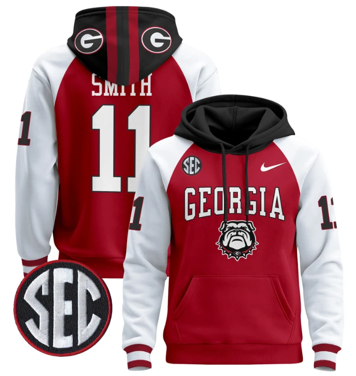 Men's Arian Smith Hoodie #11 Georgia Bulldogs 2024 Pullover V2 by Hoodie Pullover