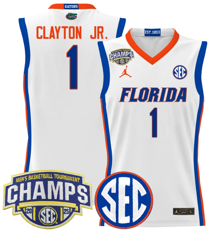 Men Walter Clayton Jr Jersey #1 Florida Gators 2025 SEC Champions White Gold by My store basketball