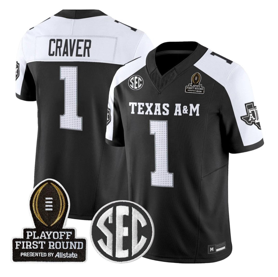 Mario Craver Jersey #1 Texas A&M Aggies 2025 Playoff First Round Stitched by My Store NCAA Football Jerseys