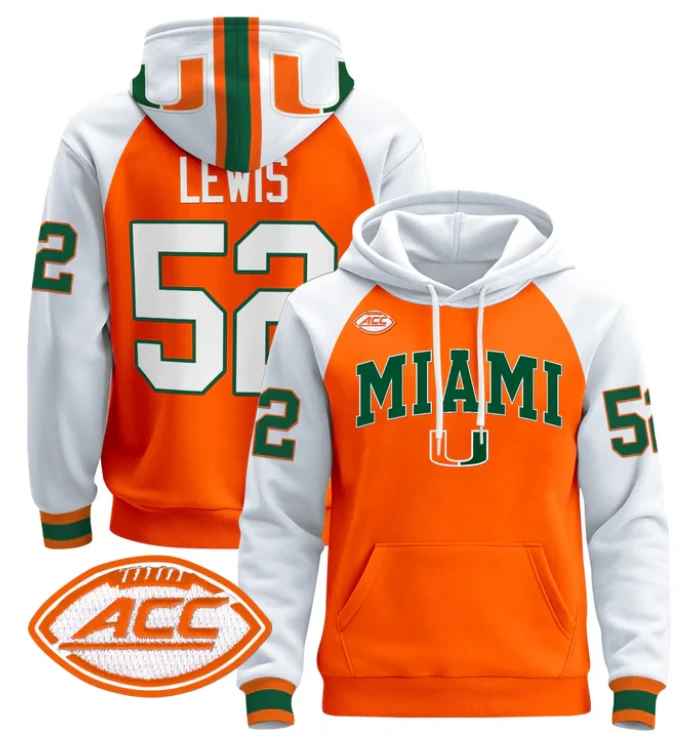 Men's Ray Lewis Hoodie #52 Miami Hurricanes 2024 Pullover V2 by Hoodie Pullover