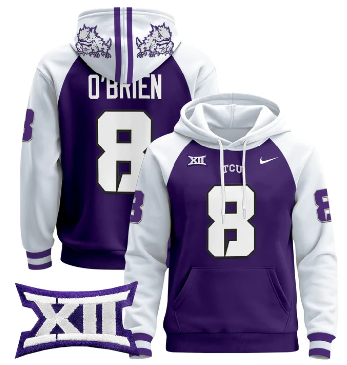 Davey O'Brien Hoodie #8 TCU Horned Frogs 2024 Pullover by Hoodie Pullover