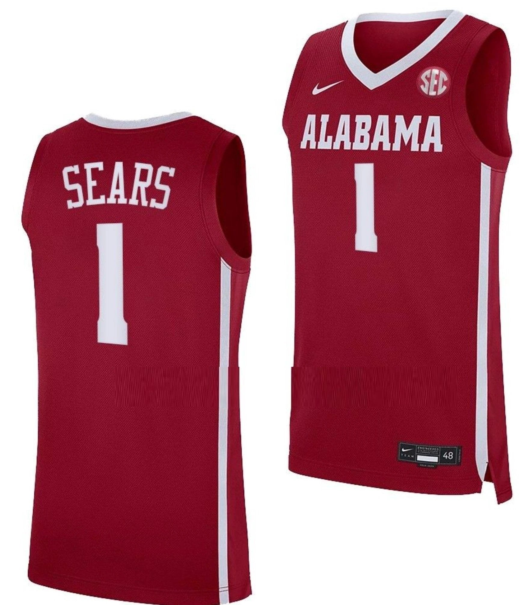 Mark Sears Jersey Alabama Crimson Tide College Basketball Crimson #1 by My store basketball