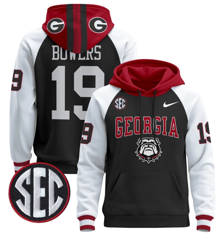 Men's Brock Bowers Hoodie #19 Georgia Bulldogs 2024 Pullover V2 by Hoodie Pullover