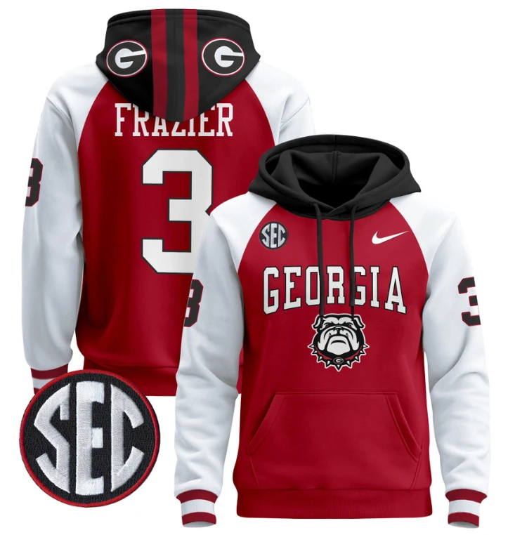 Men's Nate Frazier Hoodie #3 Georgia Bulldogs 2024 Pullover V2 by Hoodie Pullover